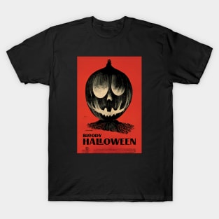 Bloody Halloween. Retro Horror Movie Poster Design T-Shirt